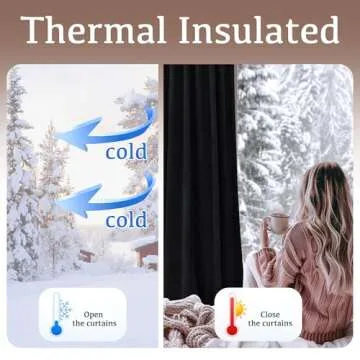 StangH Black Velvet Curtains 96 inches Long - Blackout Thermal Insulated Drapes Energy Smart Repel Summer Hot & Winter Cold Privacy Panels for Home Theater, Black, 52 x 96 inches, 2 Pcs