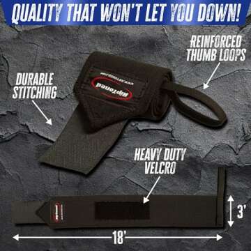 Rip Toned 18” Wrist Wraps - Wrist Straps for Weightlifting - Lift Better, Protect Wrist Pain - Adjustable, Durable, Machine Washable - Wrist Brace for Weightlifting - USPA Endorsed for Men & Women