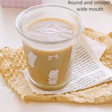 yaocoral Set of 2 12 OZ French Drinking Glasses Floral Glass Coffee Cup Cute Tulip Rabbit Glass Cups for Iced Tea,Juice,Coffee,Latte,Milk,Dessert,Stackable Glassware Drinkware Set