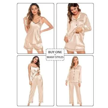 SWOMOG Women’s 4pcs Pajamas Sets Silk Satin PJs - Elegant and Comfortable