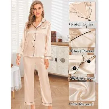 SWOMOG Women's Luxurious Silk Satin Pajama Set - 4 Pieces