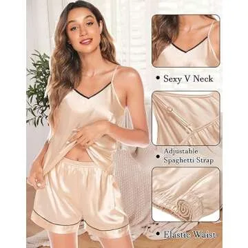 SWOMOG Women's Luxurious Silk Satin Pajama Set - 4 Pieces