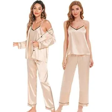 SWOMOG Women's Luxurious Silk Satin Pajama Set - 4 Pieces