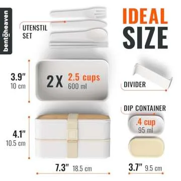 Bentoheaven Premium Bento Box Adult Lunch Box with Compartments for Women & Men, Set of Utensil & Chopsticks & Dip Container, Cute Japanese Kids Bento Lunch Box, Microwavable (Bright Light)