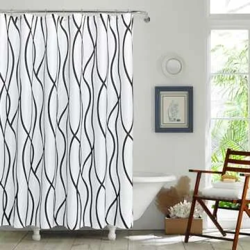Biscaynebay Textured Fabric Shower Curtain 72 Inches by 72 Inches - Black Printed Striped Linen for ...