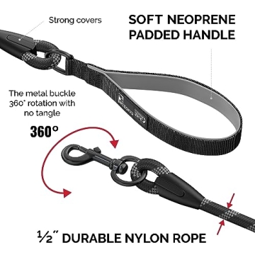 Reflective Grey Dog Leash with Padded Handle - 5 Ft