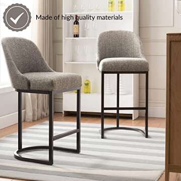 Leick Home 10132ES/GL Barrelback Counter Stool with Metal Base, Set of 2, for Kitchen Counters and I...