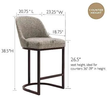 Leick Home 10132ES/GL Barrelback Counter Stool with Metal Base, Set of 2, for Kitchen Counters and Islands, Modern Gray Linen Seat and Espresso Metal Base