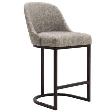 Leick Home 10132ES/GL Barrelback Counter Stool with Metal Base, Set of 2, for Kitchen Counters and Islands, Modern Gray Linen Seat and Espresso Metal Base