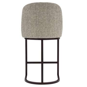 Leick Home 10132ES/GL Barrelback Counter Stool with Metal Base, Set of 2, for Kitchen Counters and Islands, Modern Gray Linen Seat and Espresso Metal Base