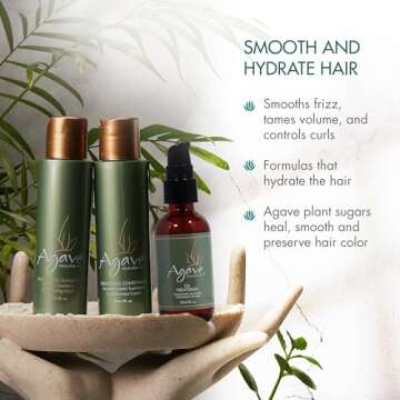 Agave Smoothing Haircare Trio with Shampoo, Conditioner & Healing Oil Treatment Hydrating & Frizz Control 3 fl oz/2 fl oz