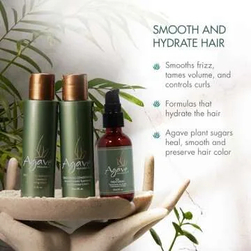 Agave Smoothing Haircare Trio with Shampoo, Conditioner & Healing Oil Treatment Hydrating & Frizz Control 3 fl oz/2 fl oz