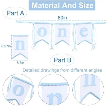 Boys 1st Birthday Hat and Highchair Banner - Blue and White Party Decoration (BAI LAN TAO CAN)