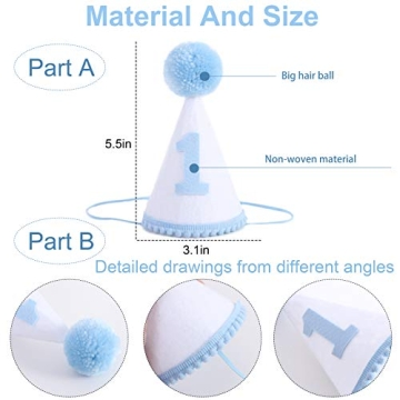 Boys 1st Birthday Hat and Highchair Banner - Blue and White Party Decoration (BAI LAN TAO CAN)