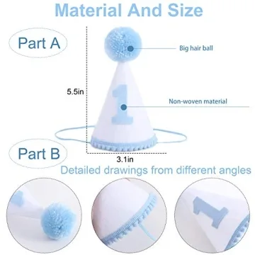 Boys 1st Birthday Hat and Highchair Banner - Blue and White Party Decoration (BAI LAN TAO CAN)