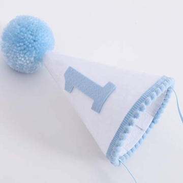 Boys 1st Birthday Hat and Highchair Banner - Blue and White Party Decoration (BAI LAN TAO CAN)