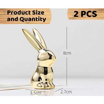 Hananona 2 Pcs Ceramic Animal Bunny Figurines Ornaments, Gold Ceramic Rabbit Bunny Rings Holder East...