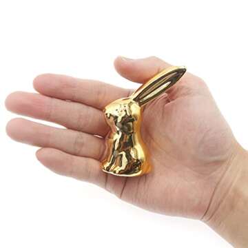 Hananona 2 Pcs Ceramic Animal Bunny Figurines Ornaments, Gold Ceramic Rabbit Bunny Rings Holder Easter Home Decor Sculptures and Statues Handmade Artware Gifts