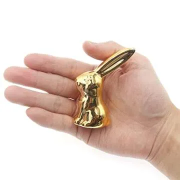 Hananona 2 Pcs Ceramic Animal Bunny Figurines Ornaments, Gold Ceramic Rabbit Bunny Rings Holder Easter Home Decor Sculptures and Statues Handmade Artware Gifts