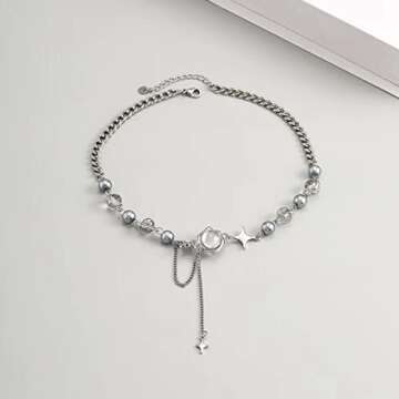 Punk Star Pendant Baroque Pearl Necklace for Women Asymmetric Black White Beads Necklace Choker Jewelry Gift (Style 4)
