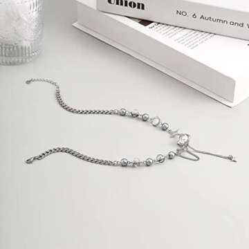 Punk Star Pendant Baroque Pearl Necklace for Women Asymmetric Black White Beads Necklace Choker Jewelry Gift (Style 4)