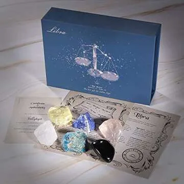 Faivykyd Libra Crystal Birthday Gift Ideas, Zodiac Sign Stones to Complement The Birthstone, Natural Healing Crystals with Horoscope Box Set, Spiritual Astrology Gifts for Women Men Friends