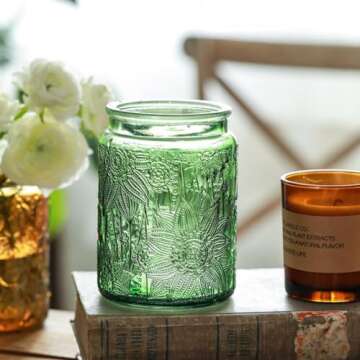 ANSQU Green Glass Canister, Candy Jar with Lid, 23.7 FL OZ Vintage Colored Mason Jar for Kitchen Decorative Jar for Coffee Tea Candy Cookies, Cute Jar (Green, 1 Pack)