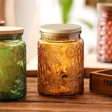ANSQU Green Glass Canister, Candy Jar with Lid, 23.7 FL OZ Vintage Colored Mason Jar for Kitchen Decorative Jar for Coffee Tea Candy Cookies, Cute Jar (Green, 1 Pack)
