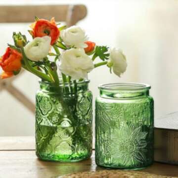 ANSQU Green Glass Canister, Candy Jar with Lid, 23.7 FL OZ Vintage Colored Mason Jar for Kitchen Decorative Jar for Coffee Tea Candy Cookies, Cute Jar (Green, 1 Pack)