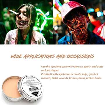 COKOHAPPY Halloween Party Stage Special Effects Wound Scar Nude Color Putty/Wax (1.76oz) + Fake Scab Blood (0.7oz) + Oil (0.17oz) + Spirit Gum Adhesive + Spatula Tool Family Makeup Kit
