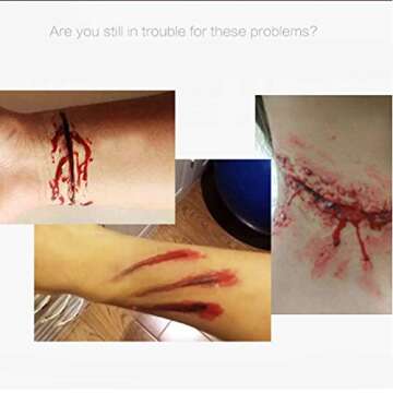 COKOHAPPY Halloween Party Stage Special Effects Wound Scar Nude Color Putty/Wax (1.76oz) + Fake Scab Blood (0.7oz) + Oil (0.17oz) + Spirit Gum Adhesive + Spatula Tool Family Makeup Kit