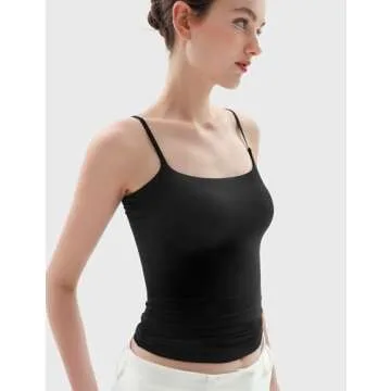 PUMIEY Tank Top for Women Square Neck Spaghetti Straps Camisole Sleeveless Basic Summer Tops, Jet Black Medium