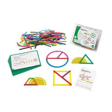edxeducation GeoStix Deluxe Set - Learn Geometry with 100 Flexible Construction Sticks - Includes 2 Protractors and Activity Cards - Manipulative for Math, Art and Fine Motor Skills