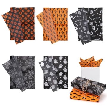 30 Sheets Halloween Packaging Tissue Papers, 5 Styles Tissue Paper Wrapping Tissue Paper Gift Wrappi...