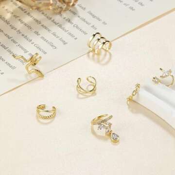 HAIAISO 18 Pcs Gold Ear Cuffs for Women Non Piercing Adjustable Ear Cuff Earrings Clip On Cartilage Helix Wrap Ear Jewelry Set…
