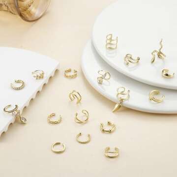 HAIAISO 18 Pcs Gold Ear Cuffs for Women Non Piercing Adjustable Ear Cuff Earrings Clip On Cartilage Helix Wrap Ear Jewelry Set…