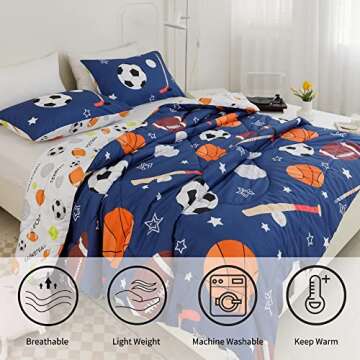 RYNGHIPY Kids Sports Theme Bedding Set, Basketball Football Baseball Tennis Print Comforter Set for Teens Boys Girls, Super Soft Lightweight (Balls,Twin)