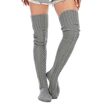 YELAIVP Women's Cable Knitted Thigh High Boot Socks Extra Long Winter Stockings Over Knee Leg Warmer...