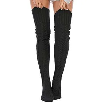 YELAIVP Women's Cable Knitted Thigh High Boot Socks Extra Long Winter Stockings Over Knee Leg Warmers