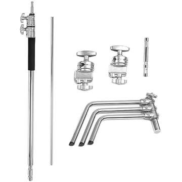 Flashpoint 10' C Light Stand on Turtle Base Kit with Two Tier Spring Loaded Riser Column, Two 3" GOBO Heads, Baby Pin and 40" Grip Arm, Chrome, a C Stand for Cinema and Still Studios