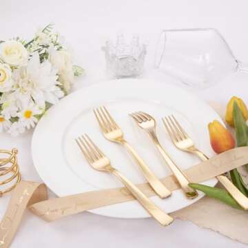 Liacere 360 Gold Plastic Forks for Elegant Dining Solutions