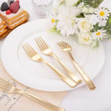 Liacere 360 Gold Plastic Forks for Elegant Dining Solutions