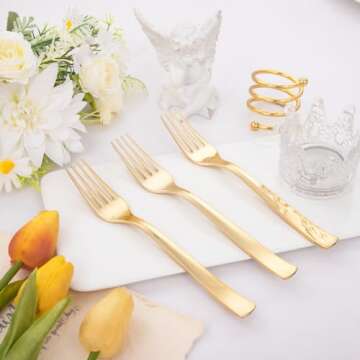 Liacere 360 Gold Plastic Forks for Elegant Dining Solutions