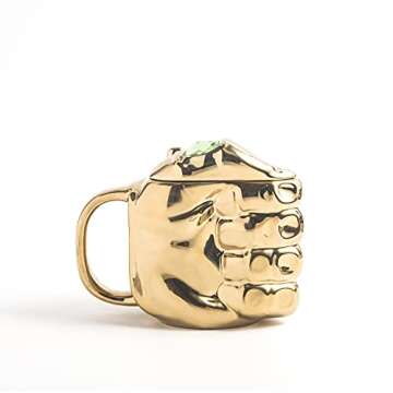 Zak Designs Marvel Thanos Unique 3D Sculpted Ceramic Coffee Mug, Collectible Keepsake Tea Mug for Hot Drinks (15 oz, Non BPA, Thanos Infinity Gauntlet)