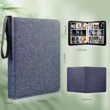 WOT I Trading Card Binder, 900 Pockets Collection Card Binder Sleeves with Polyester Fabric Cover&Zi...