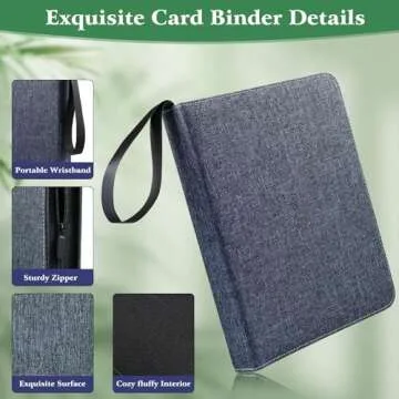 WOT I Trading Card Binder, 900 Pockets Collection Card Binder Sleeves with Polyester Fabric Cover&Zipper - Dark Blue