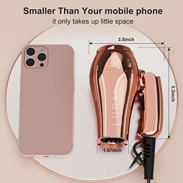 LURA Mini Portable Travel Hair Dryer:Dual Voltage Small Lightweight Blow Dryer with EU Plug,1200W Co...