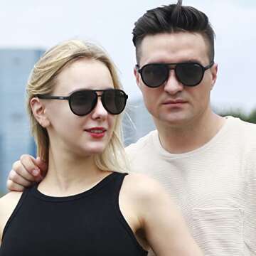 Jefoo Polarized Sunglasses for Women Men Retro Trendy Aviator Mens Shades Sun Glasses 100% UV Protec...