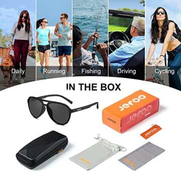 Jefoo Polarized Sunglasses for Women Men Retro Trendy Aviator Mens Shades Sun Glasses 100% UV Protection