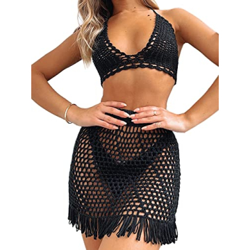 Women’s Summer Crochet 2 Piece Beach Set - Black